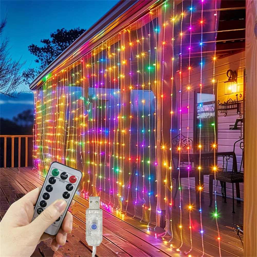 3M 6M USB Tenda String Light Decorazioni per la casa Fata Luce 8 modalità LED Ghirlanda natalizia Decorazione festa di compleanno festa di nozze