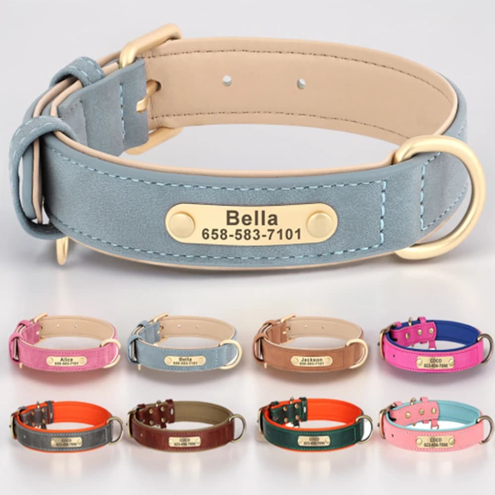 Collare per cani personalizzato in pelle PU con incisione personalizzata, targhetta identificativa con incisione gratuita per cani di taglia piccola, media e grande
