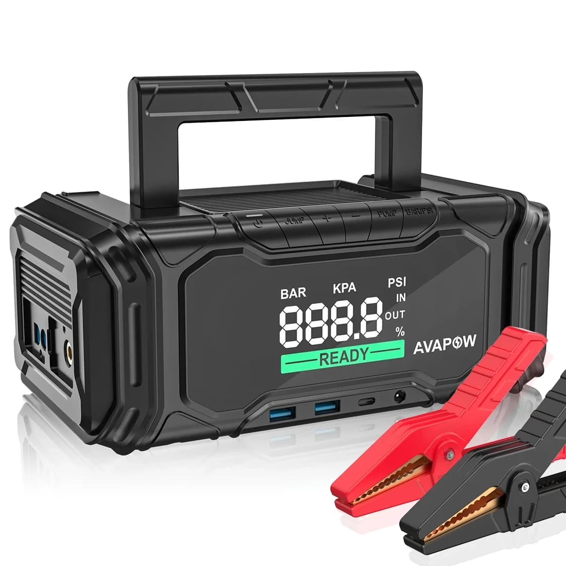 Avviatore di emergenza 4 in 1 con gonfiatore per auto, compressore d'aria, avviamento di emergenza per batteria per auto Avapow AP6 16000 MAh