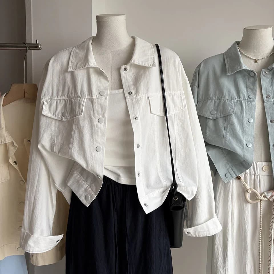 White Loose Short Open Cardigan Jacket Women's Spring Autumn Casual Versatile Cotton Workwear Top Fashionable Small Size
