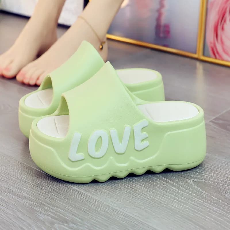 High heels 6 cm plateau soft summer shoes EVA Infradito non-slip Sandals comfort for outdoor women Shoes with green slides love