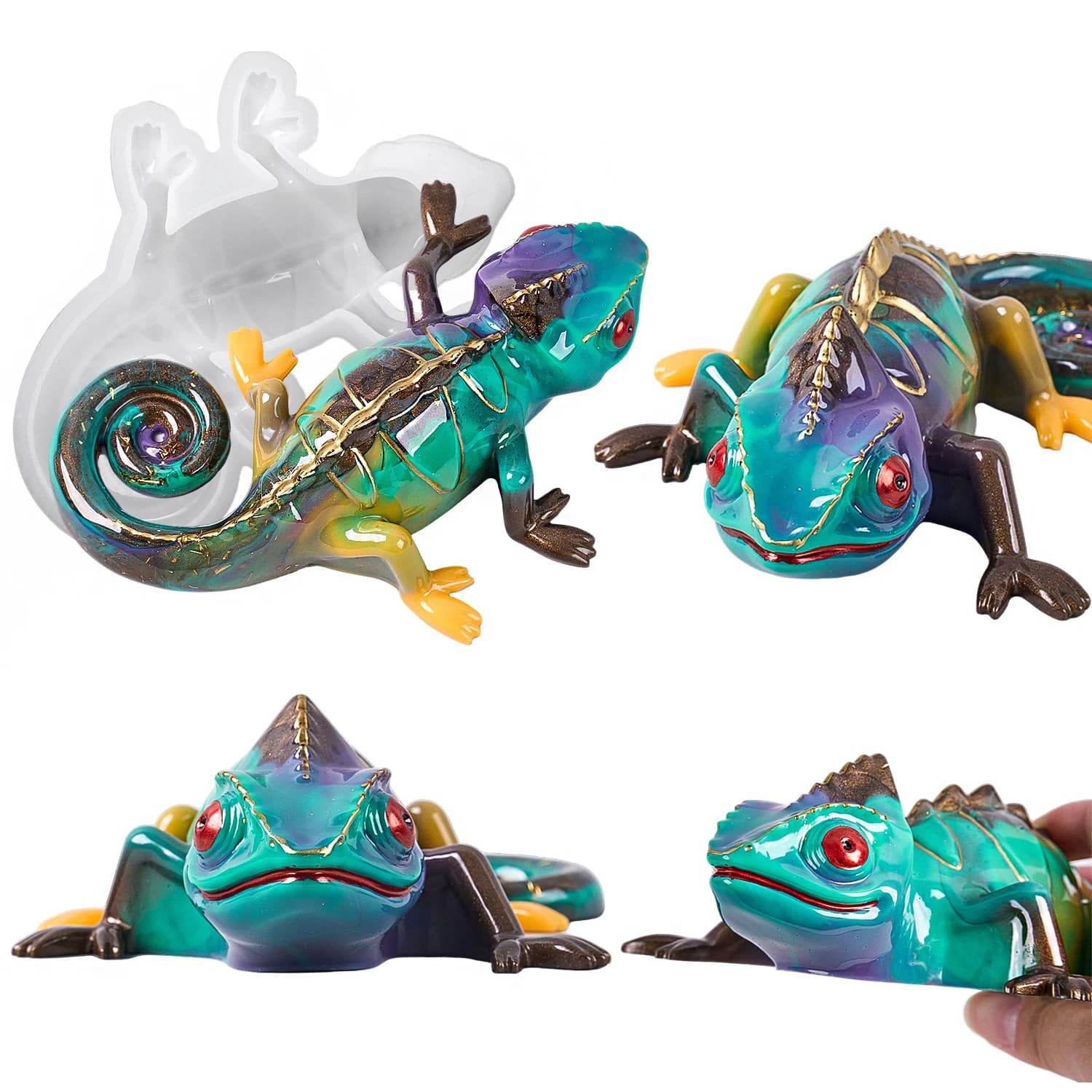 17cm 3D Camaleonte Lizard Moulded Silicone FAI Handmade Fijine Home Decoration UV Decoration Epoxy Resin Prints