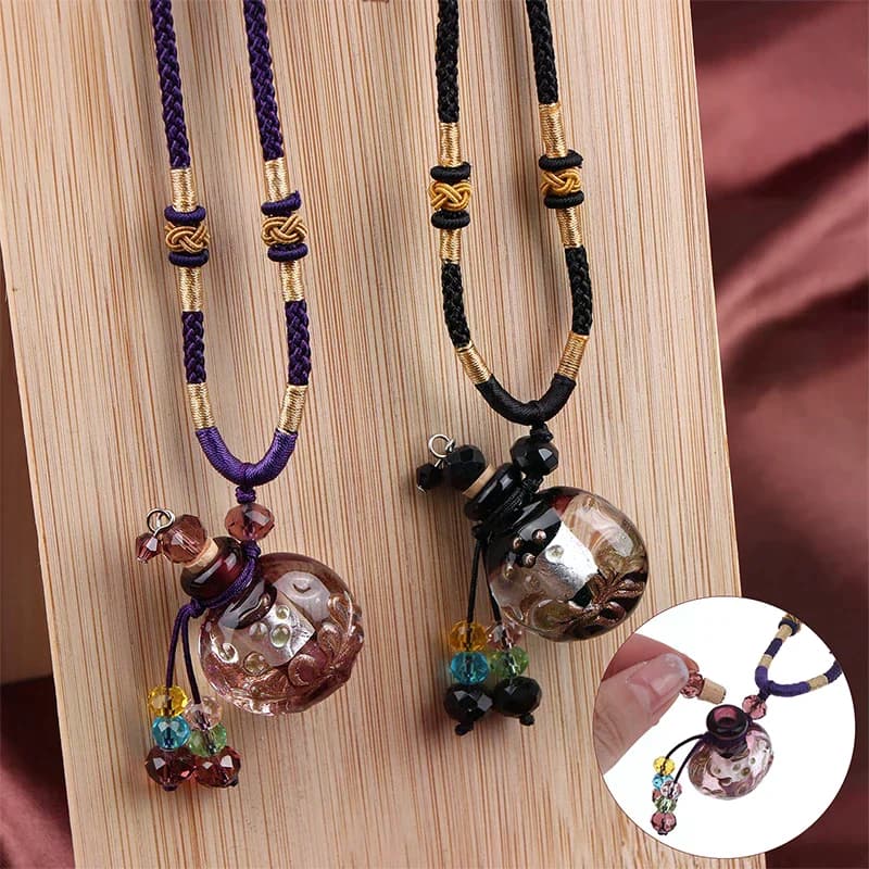 Portable Necklace with Baroque Glass Perfume Bottle, Hanging Decoration, Essential Oil Fial, Flavor Bottle, Jewelry, Car Deodorant Pendant