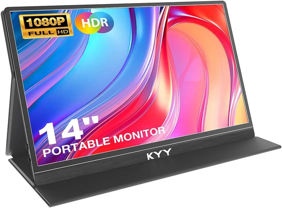 Monitor Portatile 14" FHD 1080P per Laptop, Display Gaming USB-C e HDMI con Montaggio VESA e Smart Cover, Doppi Altoparlanti per PC, Telefono, Xbox, PS5, Switch