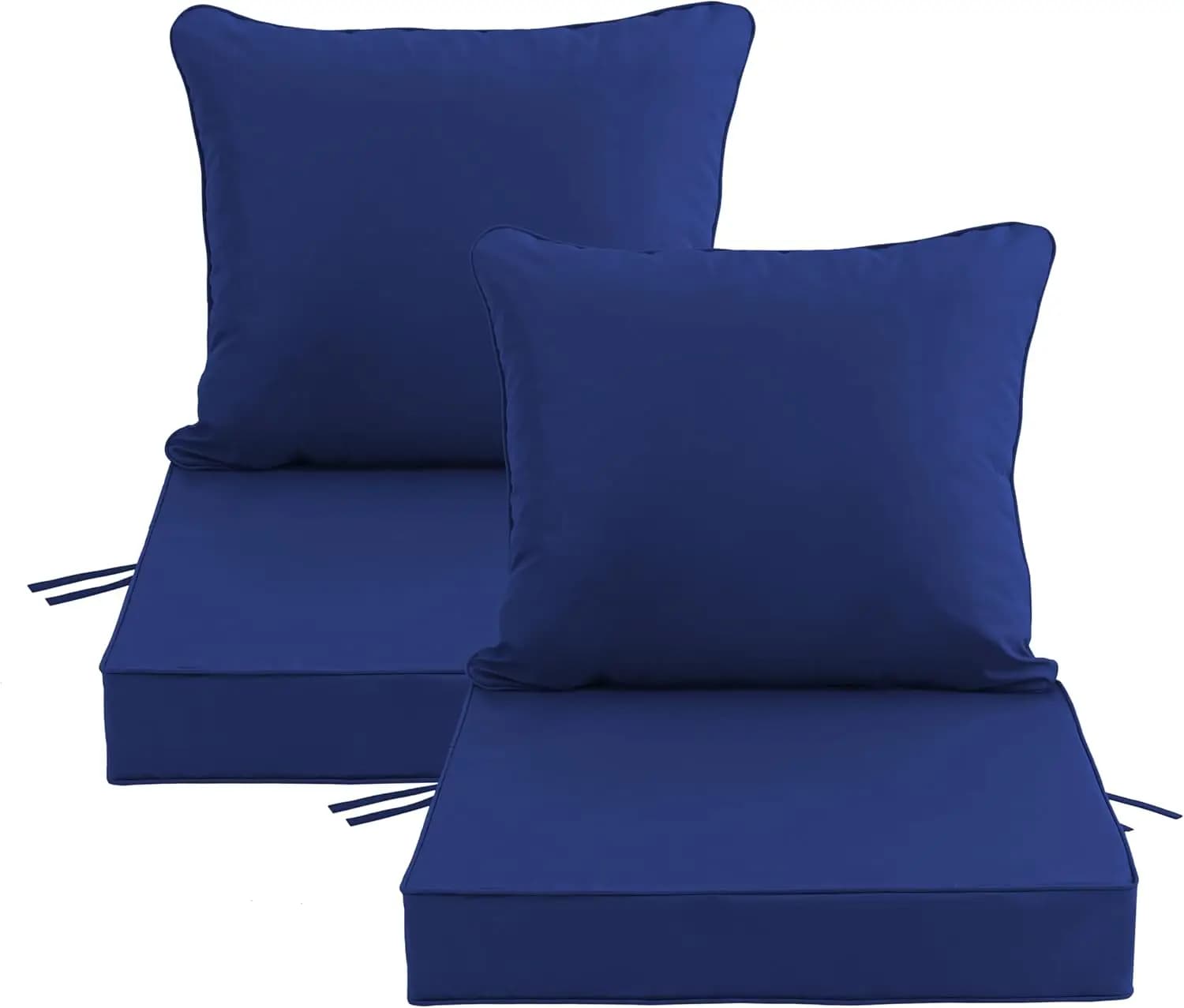 Set di 2 cuscini per sedie da esterno, fodera rimovibile, idrorepellenti, resistenti allo sbiadimento, fondo antiscivolo e cinghie per divani con seduta profonda