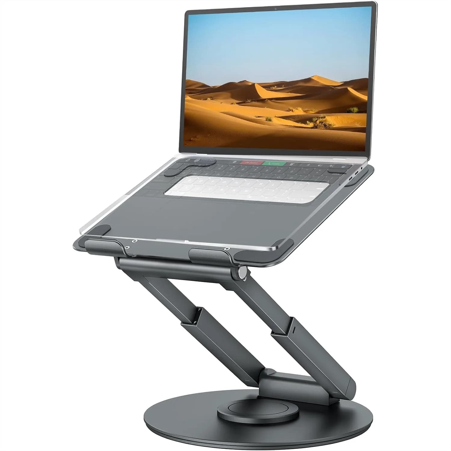 Telescopic Laptop Stand for Desk with 360° Swivel Base, Height Adjustable Sit to Stand Riser, Portable for 10-17" Laptops - Gray