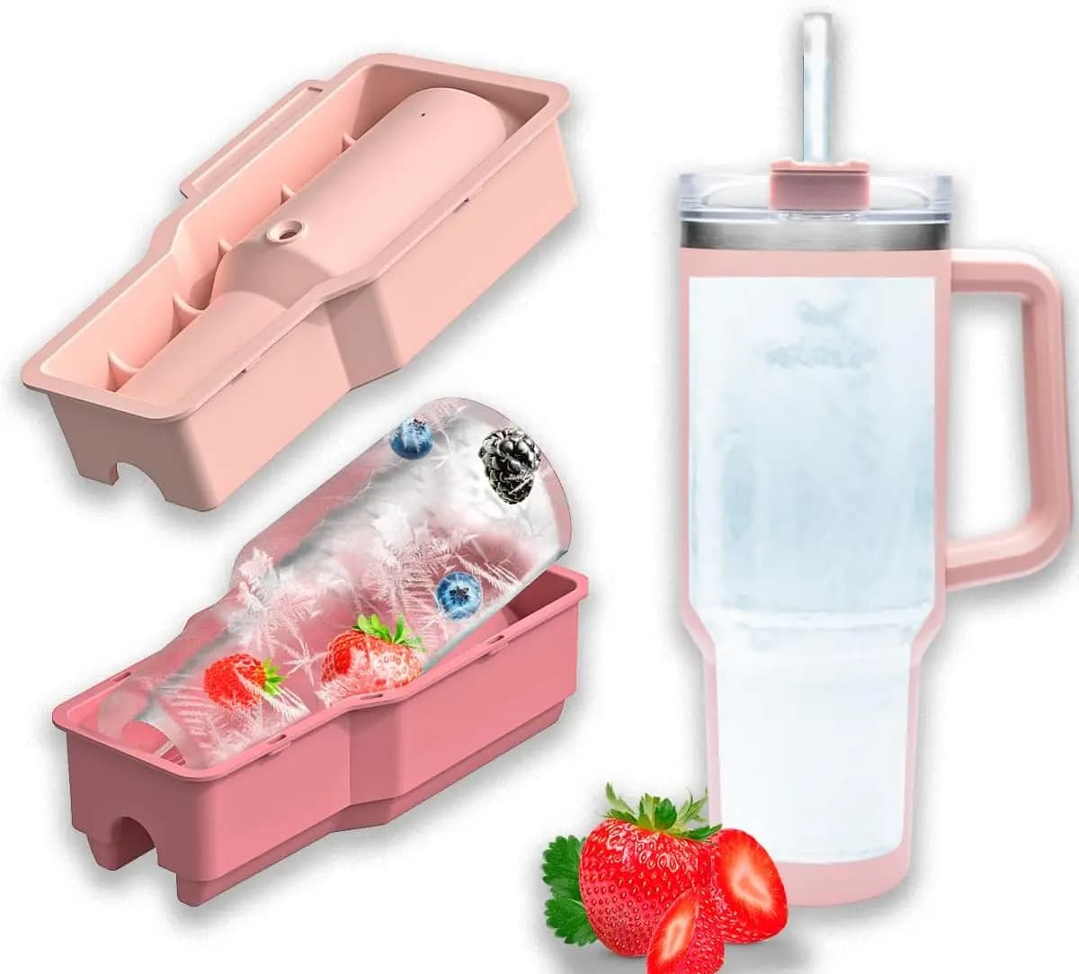 Stampo per Cubetti di Ghiaccio per Bicchieri da 40 oz, Stampo in Silicone per Ghiaccio Cilindrico Cavo con Coperchio e Contenitore per Freezer
