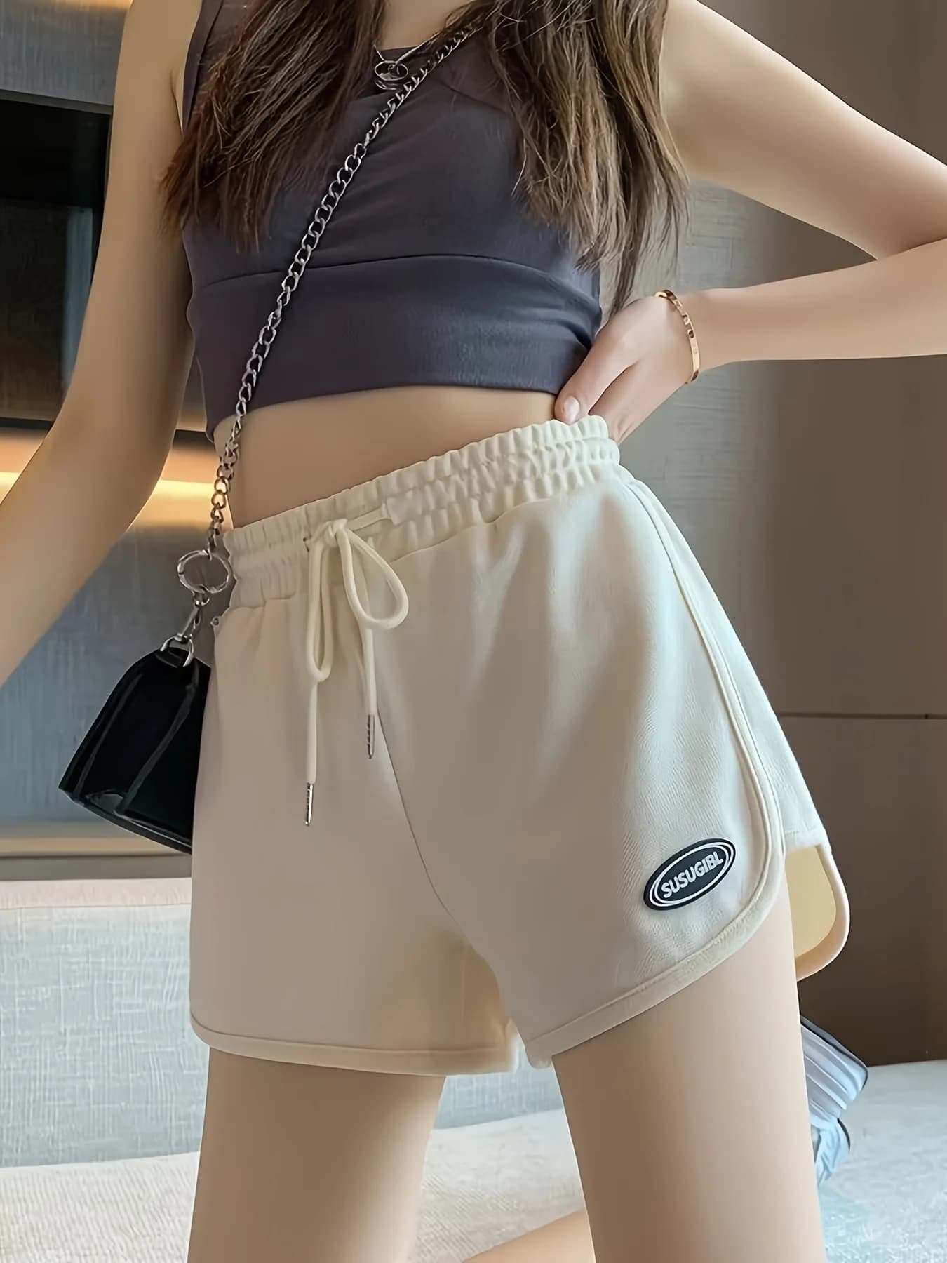 Women's wide and slender shorts, suitable for domestic use, casual sports, yoga, wide leg pants, high waist pants.