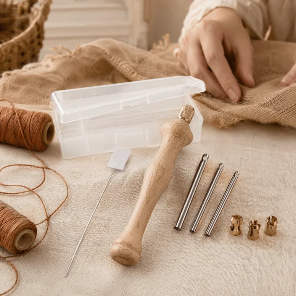 Solid Wood Handle Punch Needle Tool Adjustable 5mm 3 Replaceable Heads Embroidery Pen Needles Ergonomic Handle 5.31 Inch