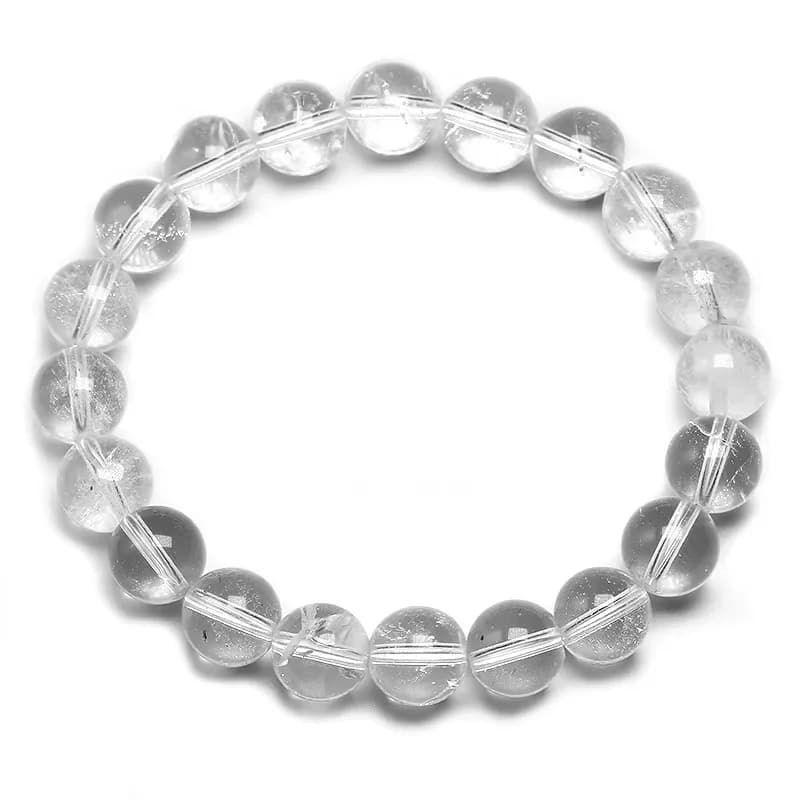 Bracciale Elastico Fatto a Mano con Perle Rotonde di Quarzo Bianco Naturale, Gioiello Energetico Curativo per Uomo e Donna