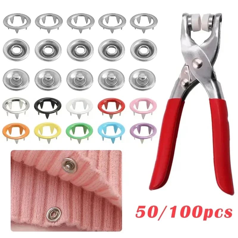 Strumento pinza bottone a pressione in metallo da 9.5mm Kit di fissaggio a scatto addensato forniture artigianali fai da te per l'installazione di borse per vestiti accessori per cucire