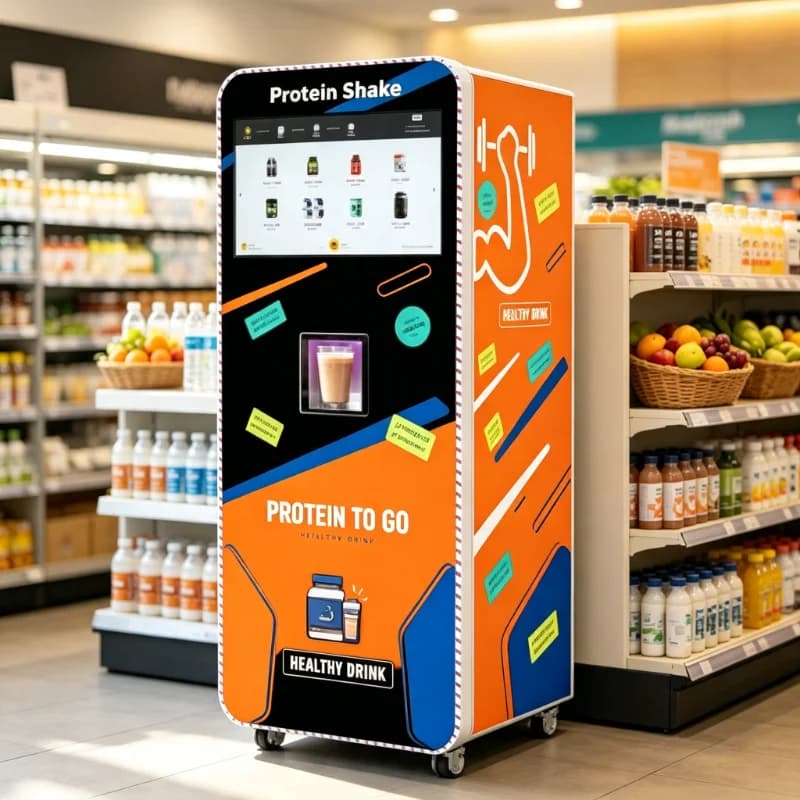 27'' Touchscreen Intelligent Protein Vending Kiosk, Custom Equipment with Internal Mixing System for Mixed Powder Preparation