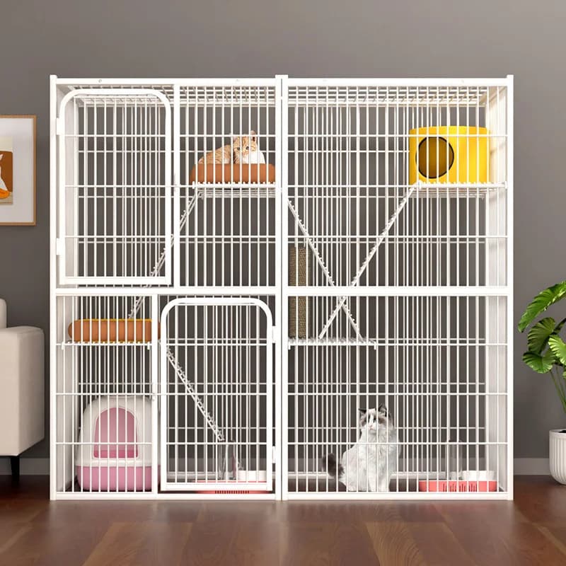 3-Tier Large Open Cat Villa, Multi Level Cat Cage With Play Tree, Pet Enclosure For Indoor Cat Rest Play Home Supply
