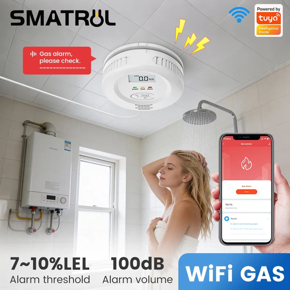 Rilevatore di Gas Naturale WiFi Tuya Smart Home, Sensore di Perdite di Gas Combustibile e Gas di Petrolio Liquefatto con Allarme Vocale ad Alto Volume