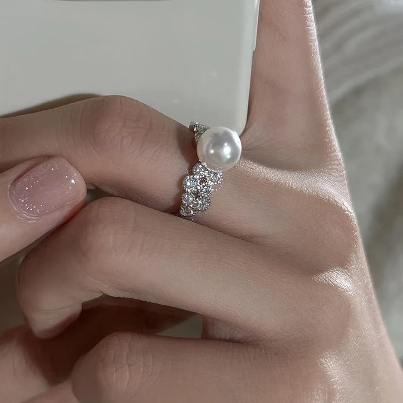 Ring in mother of pearl with light Japanese luxury zircons, adjustable ring with high-end temperament by woman, ring by index finger, new