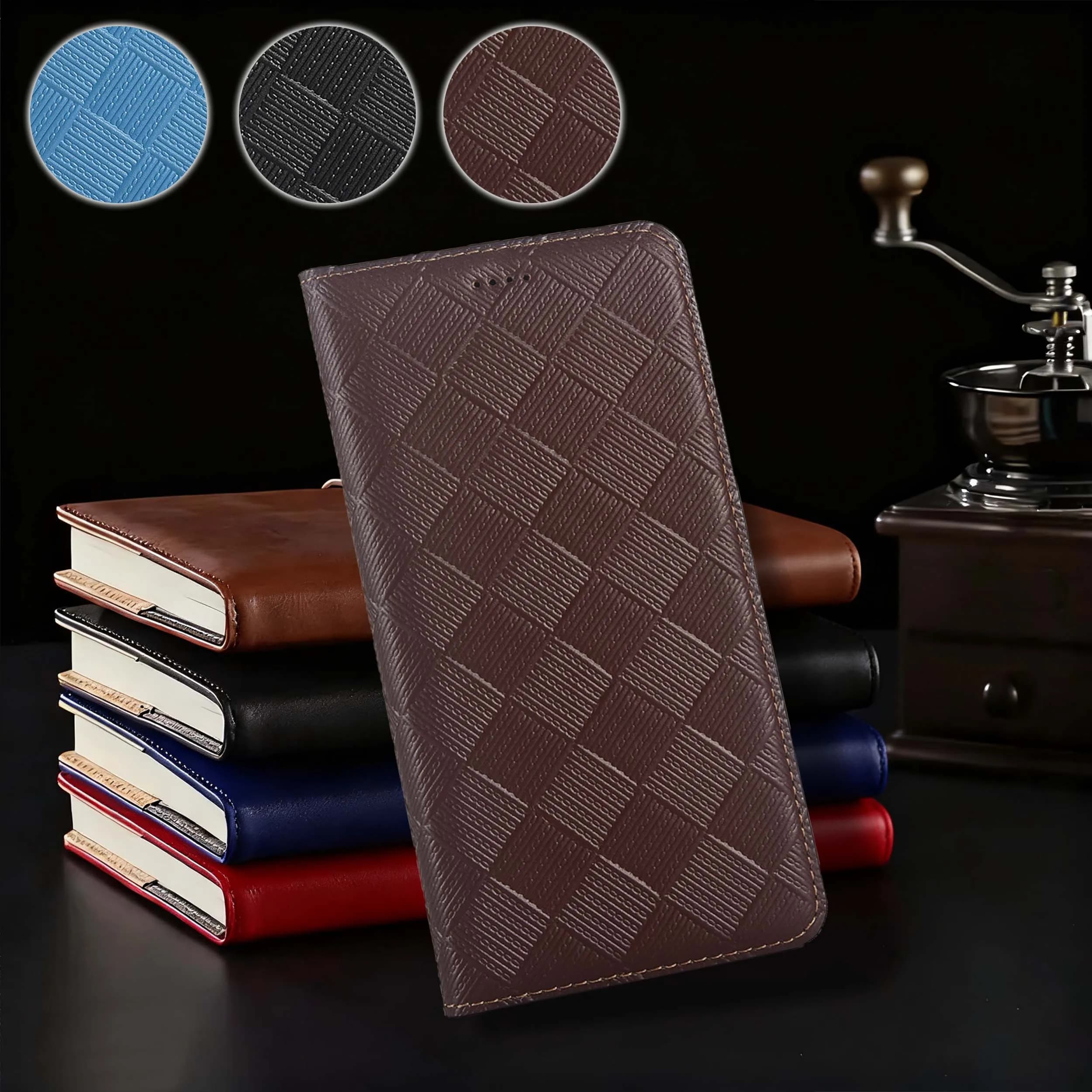 For Redmi Turbo 3 4 10C 10A 12 12C 13 13C 13R 14C 14R 15 4G 5G Knit Pattern Genuine Leather Wallet Flip Phone Cover Case Cowhide