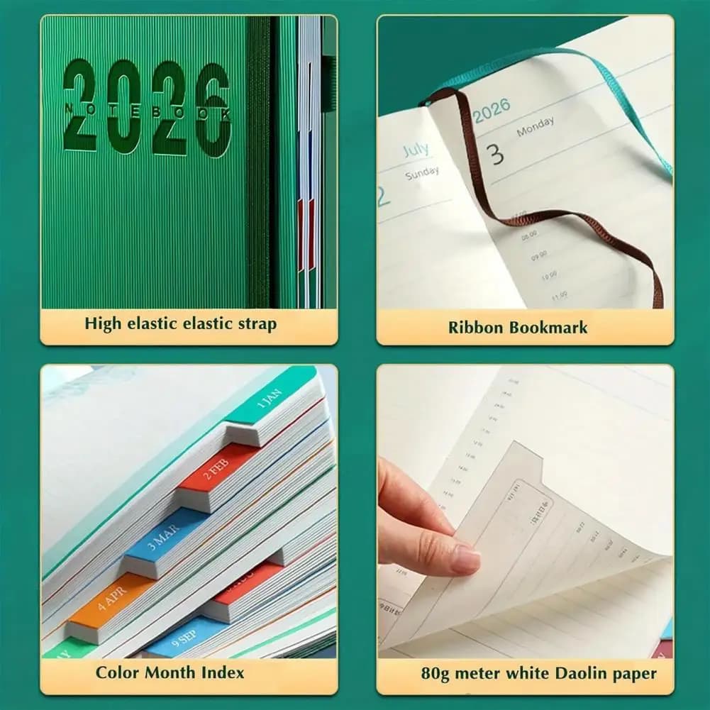 Annual Planning Journal 2026 Planner with Faux Leather Cover for Men Women Weekly Monthly Calendar Journal Contacts Notes Pages