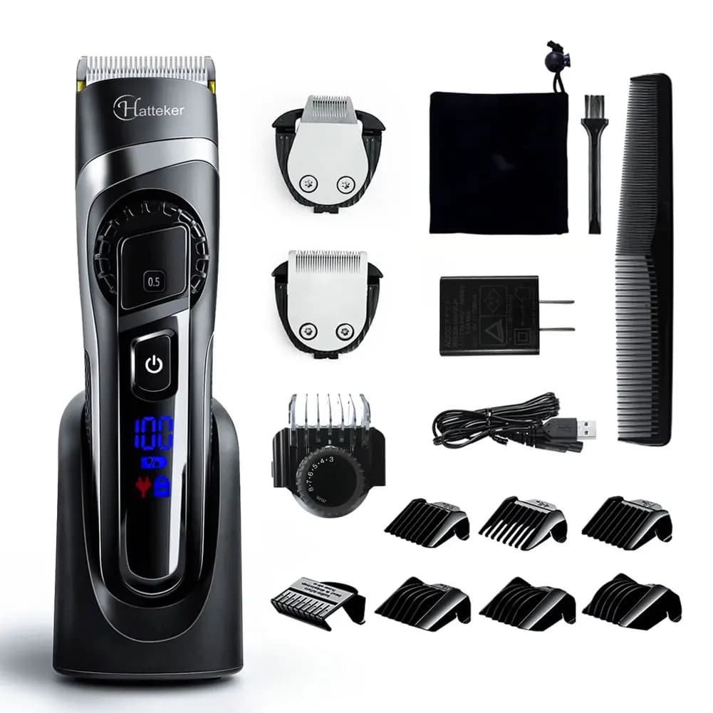Hatteker Professional Electric Trimmer Rechargeable Haircut Kit With Men's DLC Blade Barbiere Battery Razor