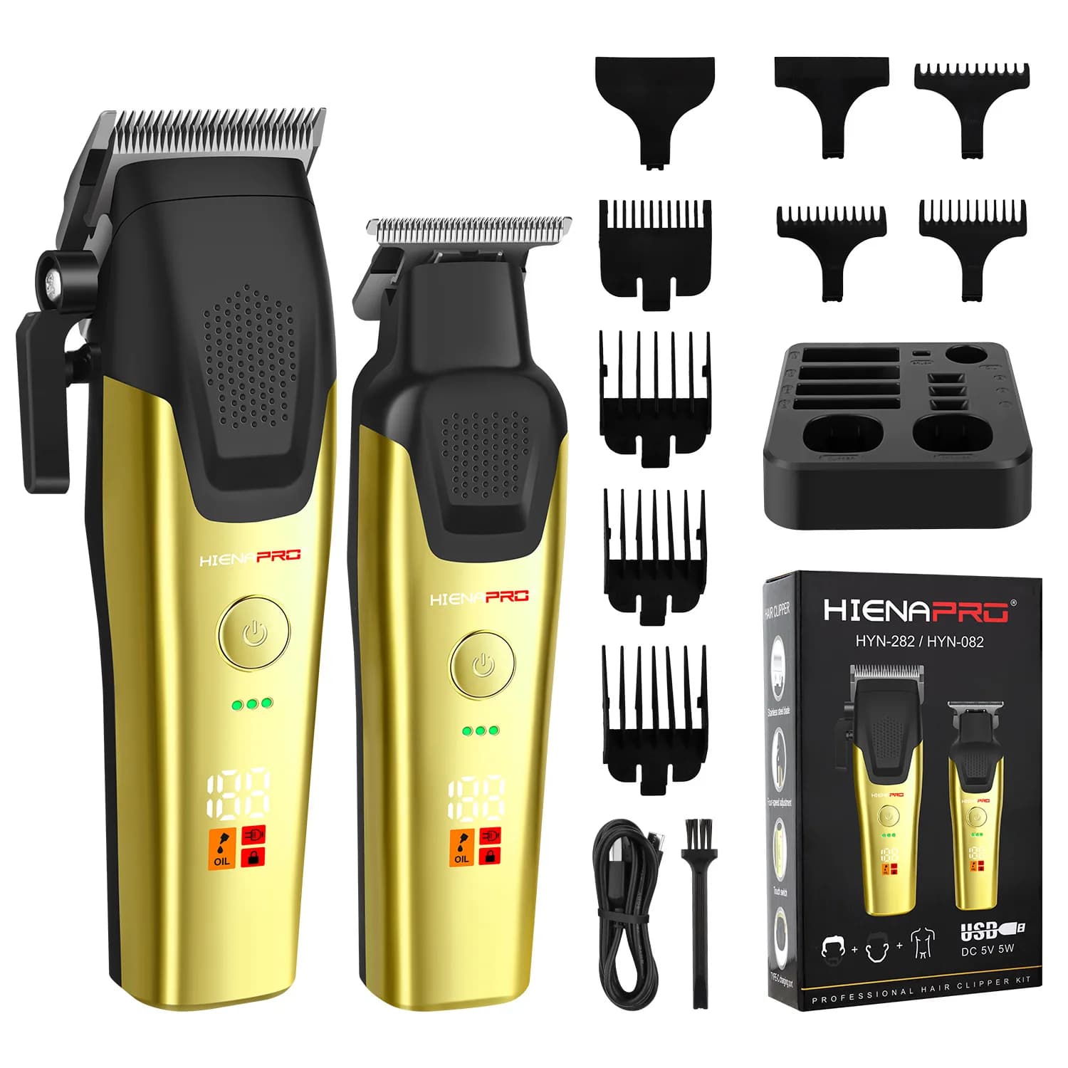 Set of 2 HIENA Pro Haircutters, High Power Hair Cutting Machine, Electric Trimmer for Hair & Barba, Hairdresser Tools