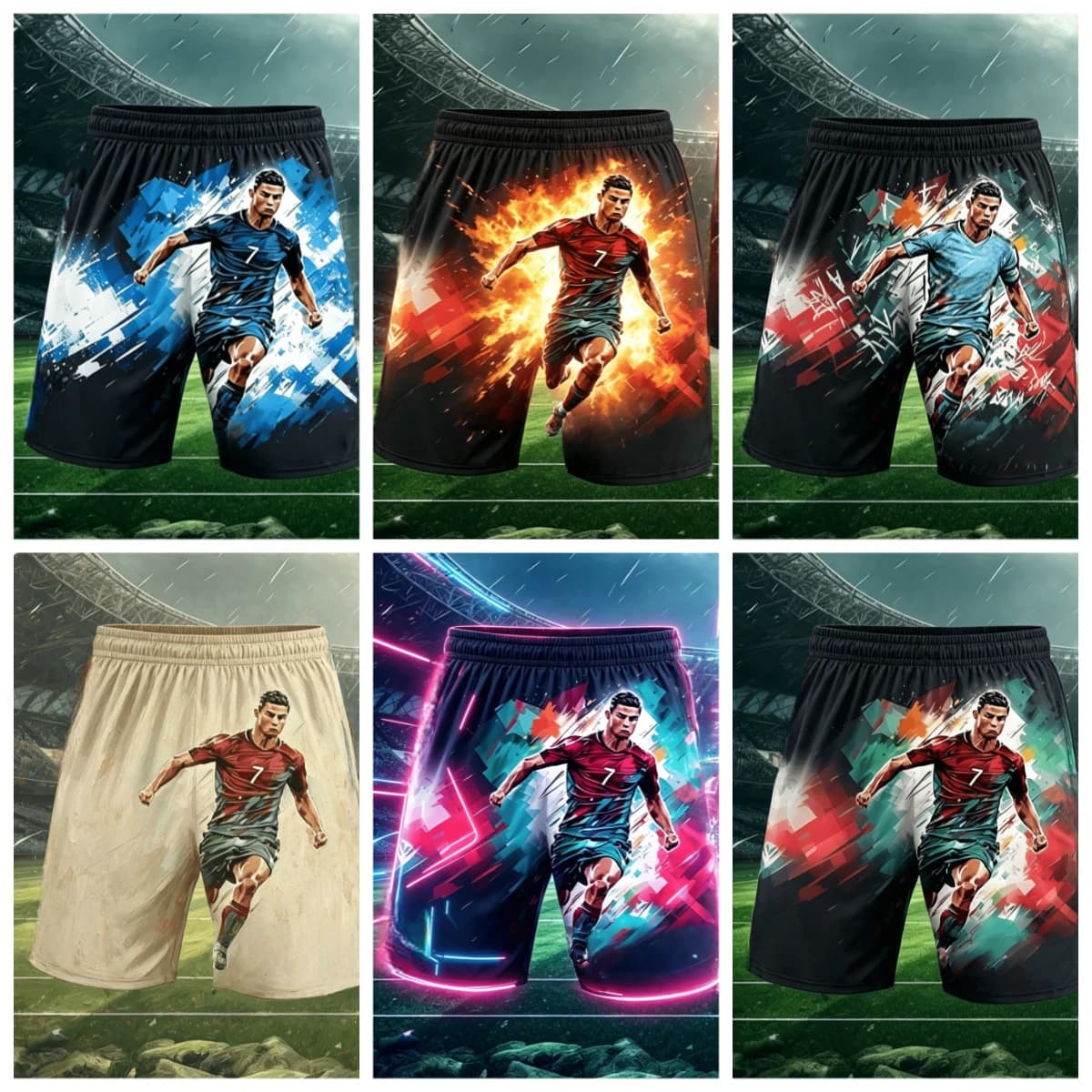 Pantaloncini da Spiaggia 3D Stampati con C Ronaldo per Adulti e Bambini, Shorts Sportivi Casual ad Asciugatura Rapida