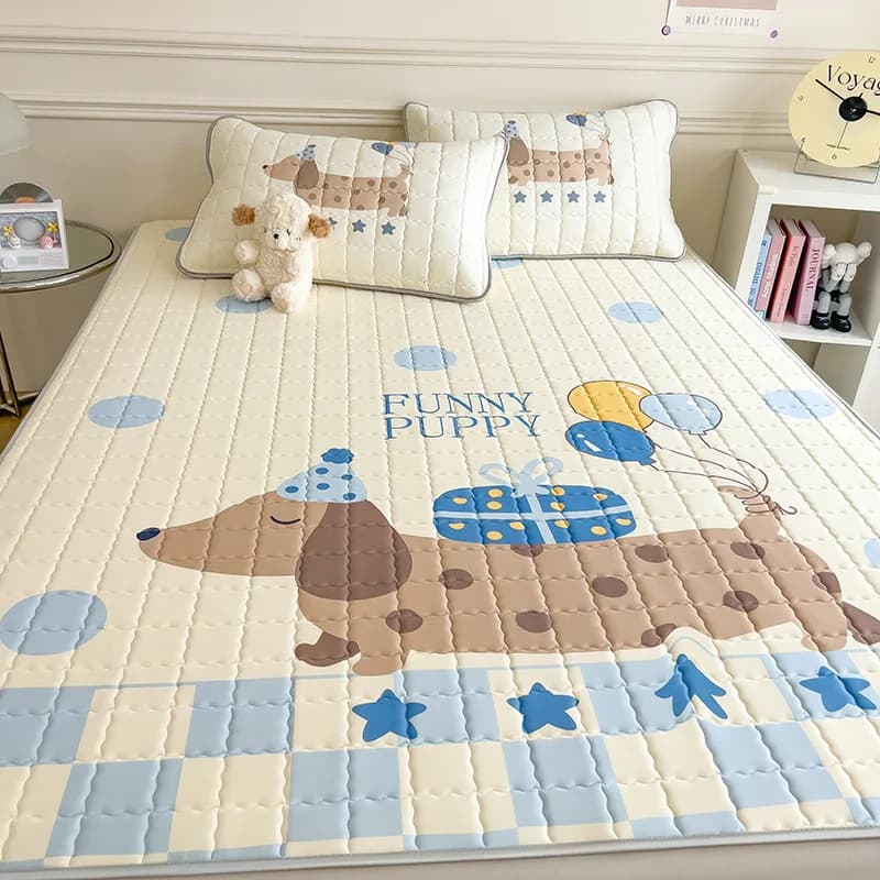 Set of latex mats printed with cartoons, with straps, delicate folding sheets on the skin with pillowcase, summer refreshing mattress kit