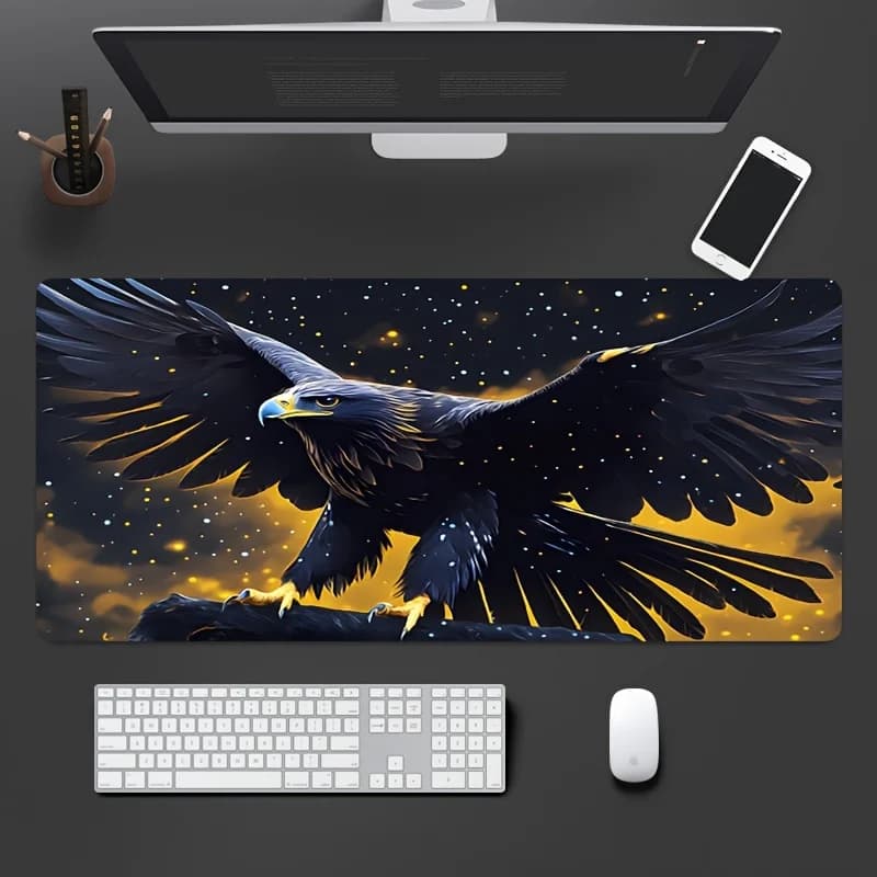 Big Eagle & Starry Night Mouse Mat - Heavy rubber, non-slip, elegant black and golden design for gaming