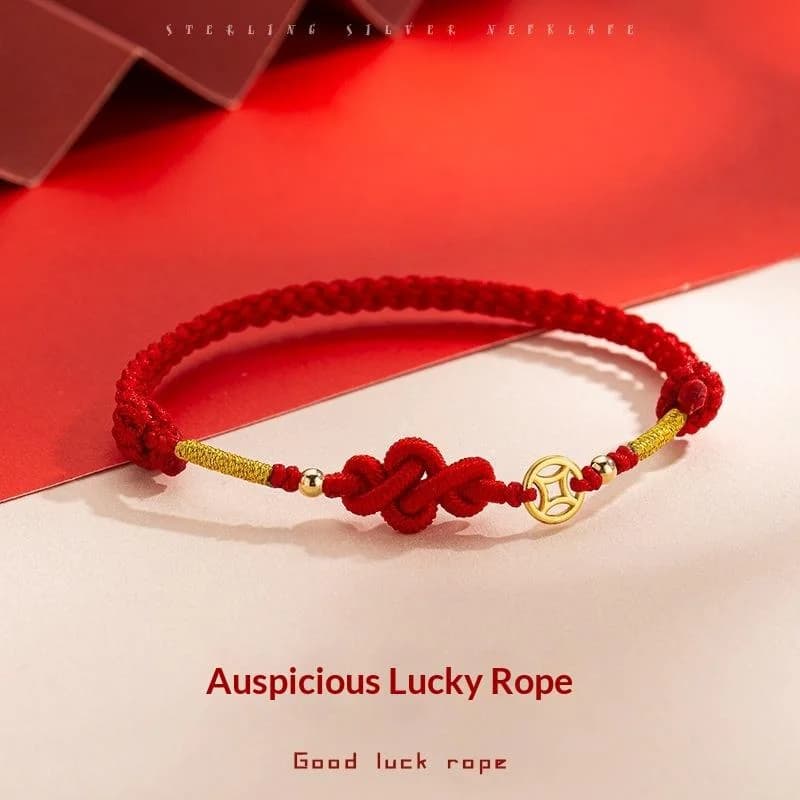 Semplice braccialetto intrecciato con moneta in rame con nodo Ruyi di Capodanno per le donne Regali classici di gioielli per feste con braccialetto di design con nodo cinese