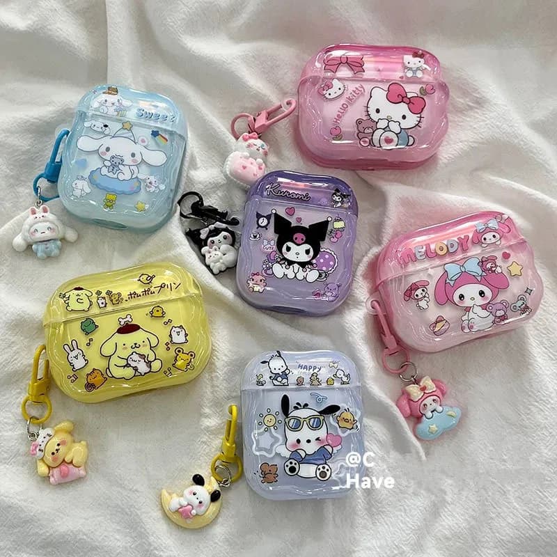 Custodia Protettiva Carina con Portachiavi per Apple AirPods 4 3 1 Pro 2, Cover per Auricolari Wireless Bluetooth, Borsa per Cuffie