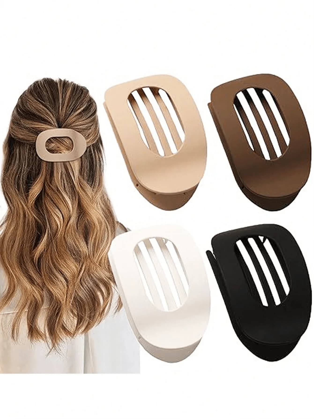 4 pezzi/1 pezzo di fermagli per capelli grandi da 9,4 cm in tinta unita, fermagli per capelli leggeri in plastica nera, bianca, kaki, marrone, eleganti e versatili