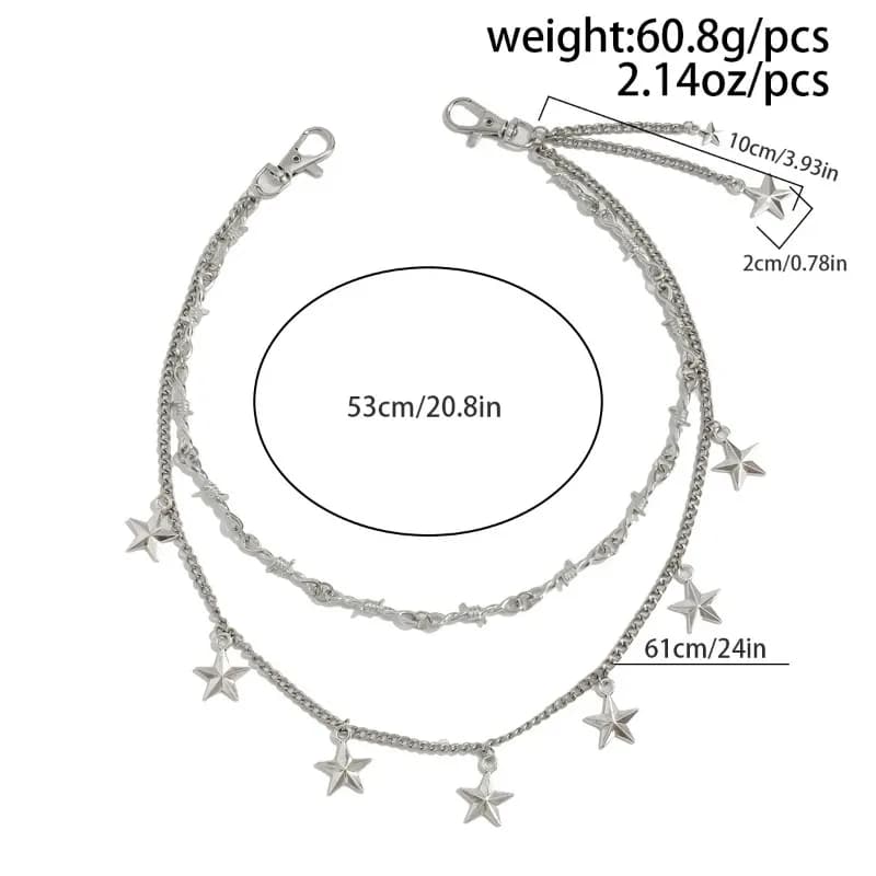 Men Women Hip Hop Double Layer Waist Chain Trendy Star Pendant Jeans Pants Bag Chain Steampunk Fashion Jewelry Gift
