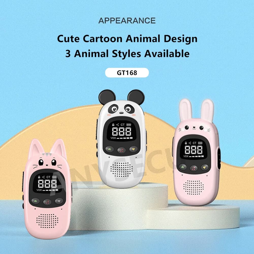 Nuovo Set di 2 Walkie Talkie per Bambini, Stile 3 Animali, 800mAh 3W, 16 Canali, Portata 1,5KM, Caricatore Type-C, Regalo per Bambini