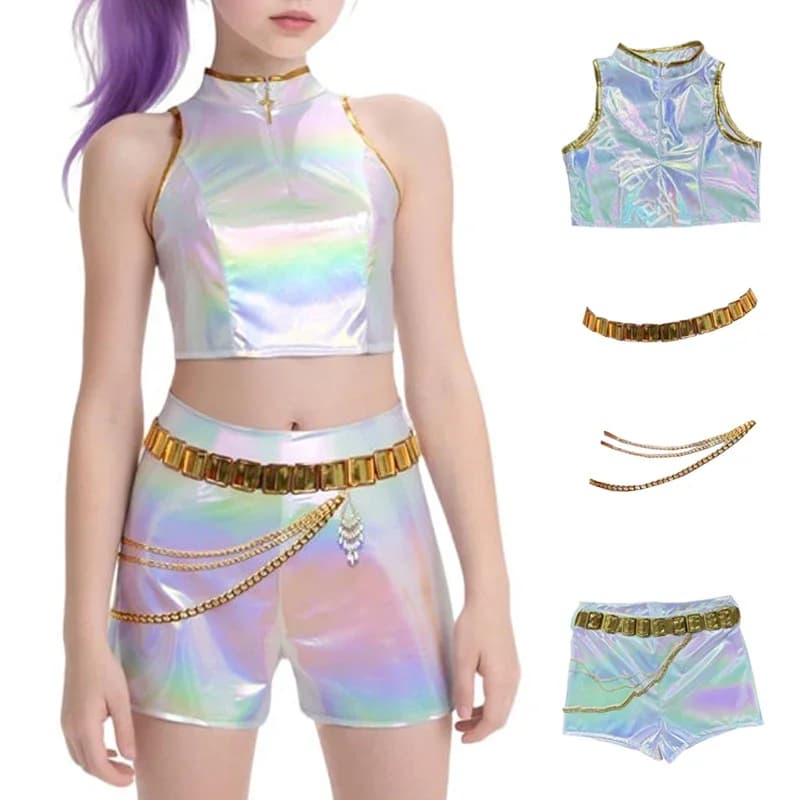 Costume cosplay Rumi Cantante pop Brillante perla Gilet Pantaloncini Costume di Halloween Abito da palcoscenico