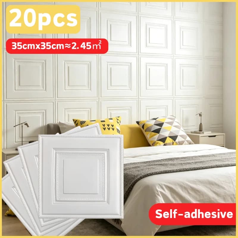 Foam Anti-collision Wall Sticker 35cmx35cm Self Adhesive Waterproof Wallpaper Ceiling Warm Living Home Wall Decor