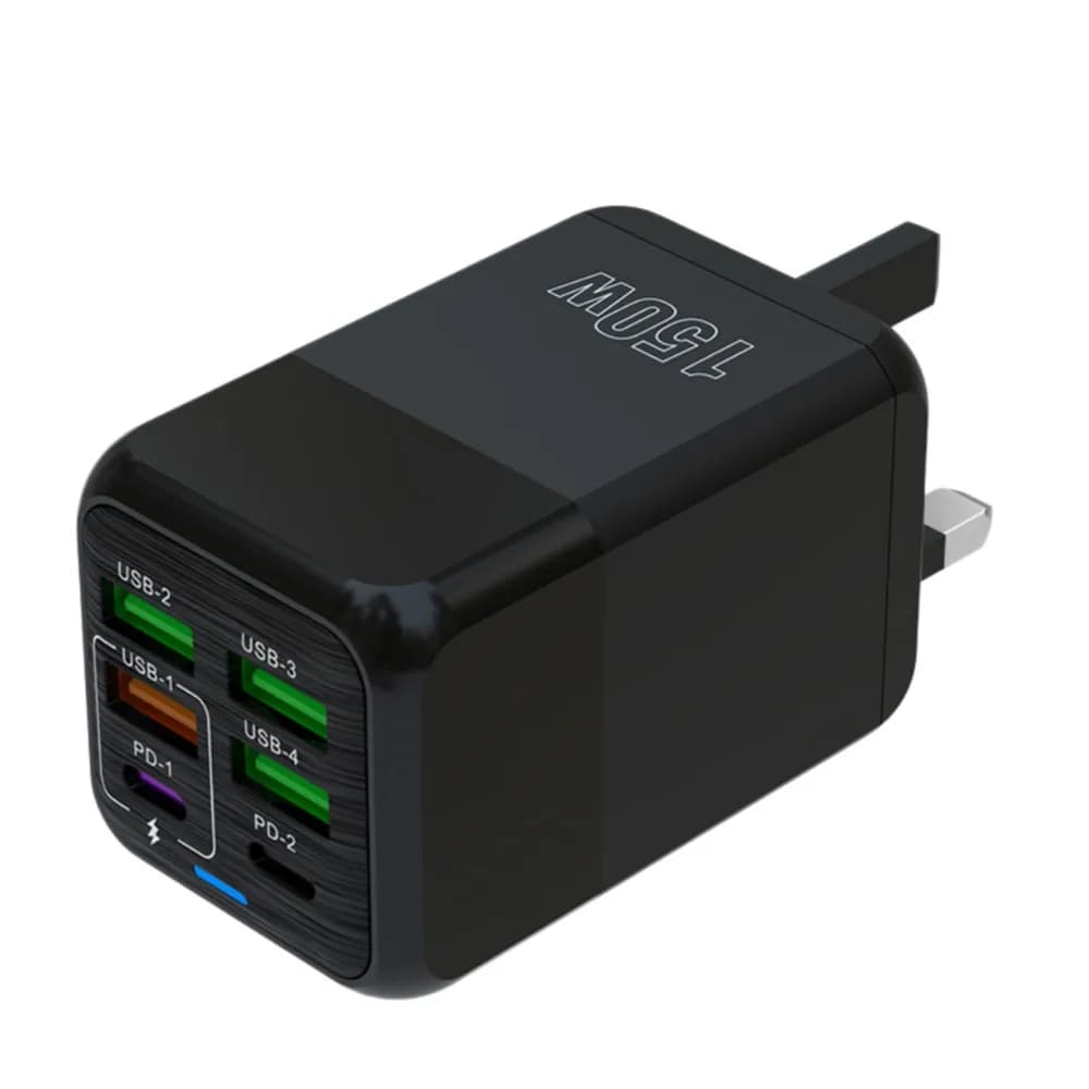150W Fast Wall Charger 6 Port Type-C PD25W Quick Charge Power Adapter For iPhone 18 Samsung S25 Macbook Tablet Travel Charger