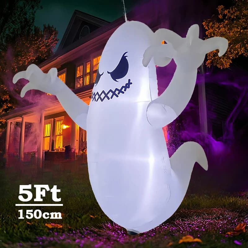 5Ft Halloween Inflatable Model Hanging Ghost Outdoor Window Decoration with Built-in LED Light Ghost Festival Party Garden Props