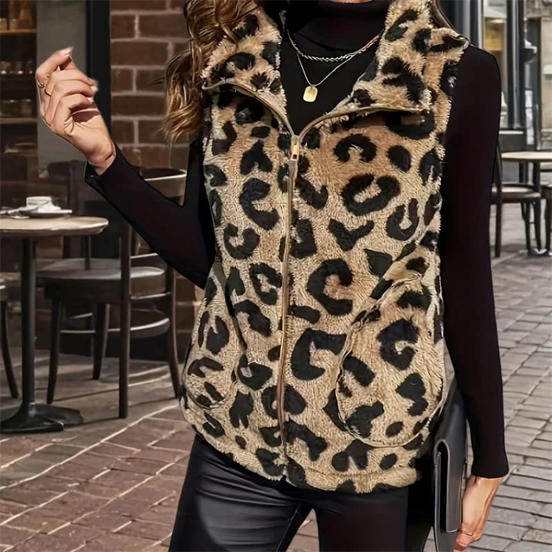 Gilet giacca imbottita in cotone autunno inverno 2025 gilet donna stampa leopardata cappotto taglie forti gilet con cerniera moda allentata femminile