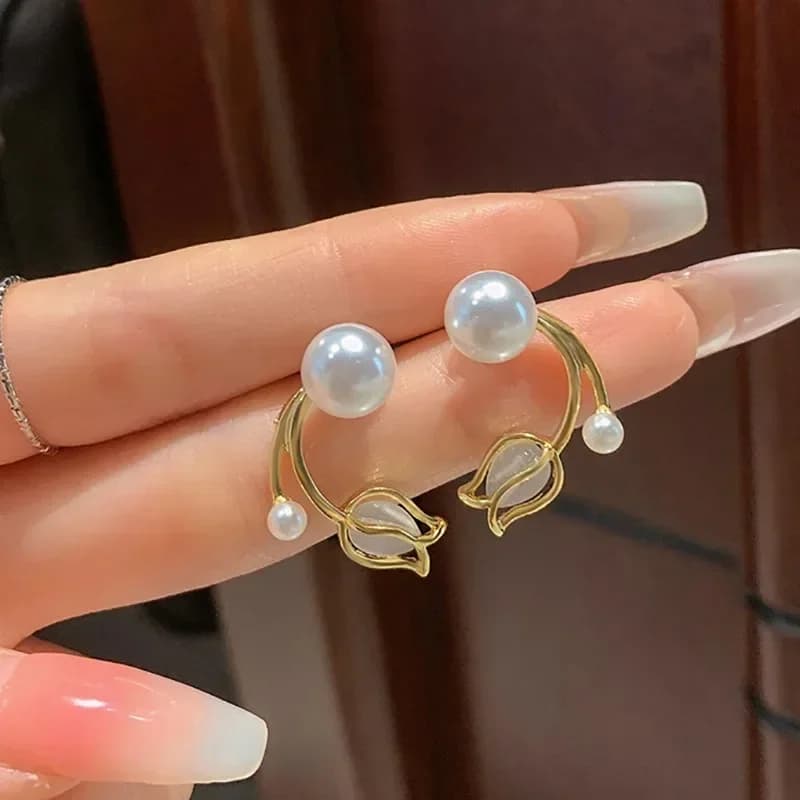 Orecchini Eleganti a Forma di Tulipano Dorato per Donna, Affascinanti Orecchini da Sposa, Ornamenti Nuziali, Regalo