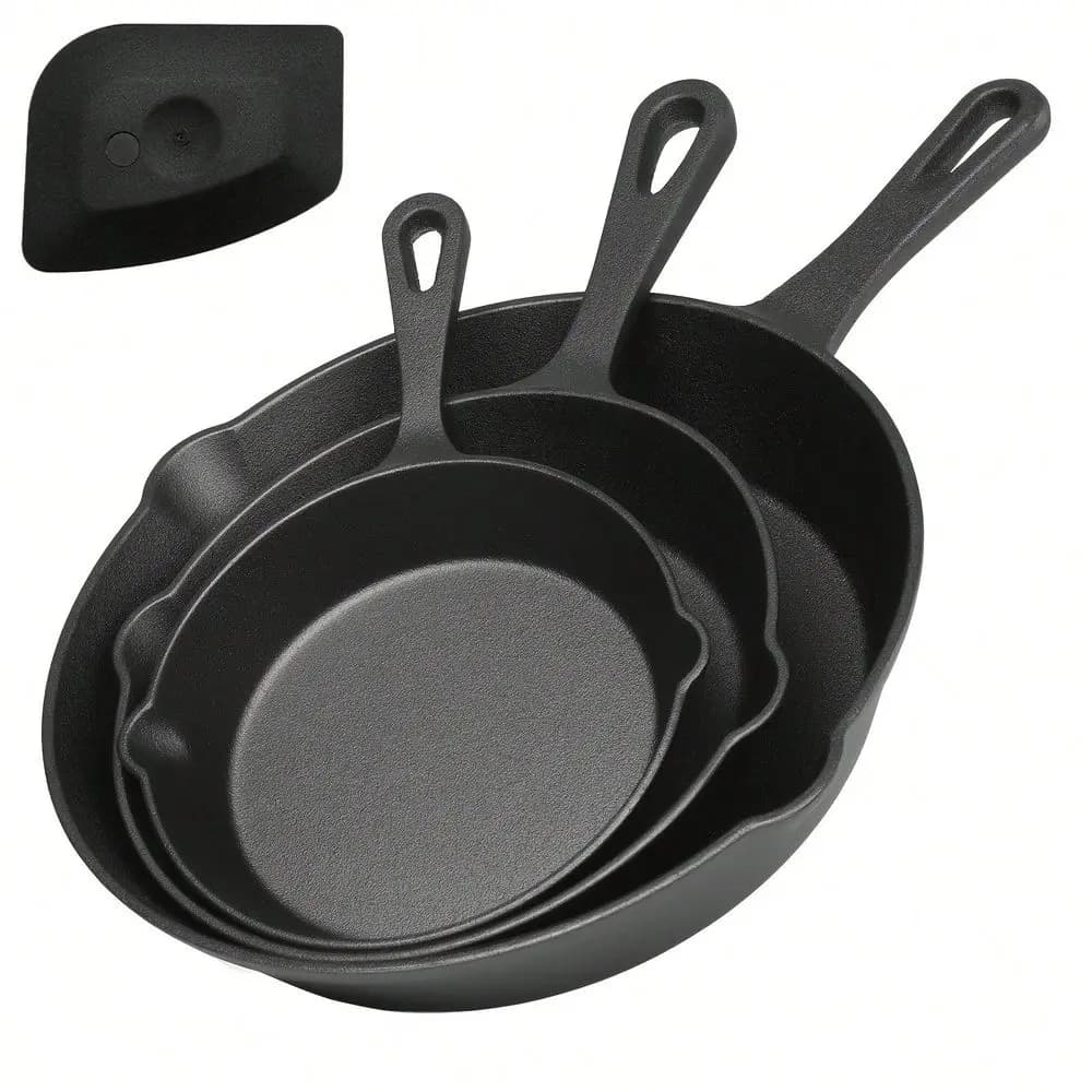 Set di padelle in ghisa da 6, 8 e 10 pollici, pre-stagionate, per uso interno ed esterno, forno, grill, fornello, barbecue