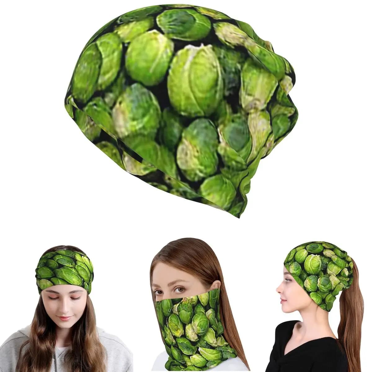 Sciarpa multifunzione con stampa di germogli di cavolo, copricollo, maschera, sciarpa calda per ciclismo, berretto antivento per uomo, donna, adulto