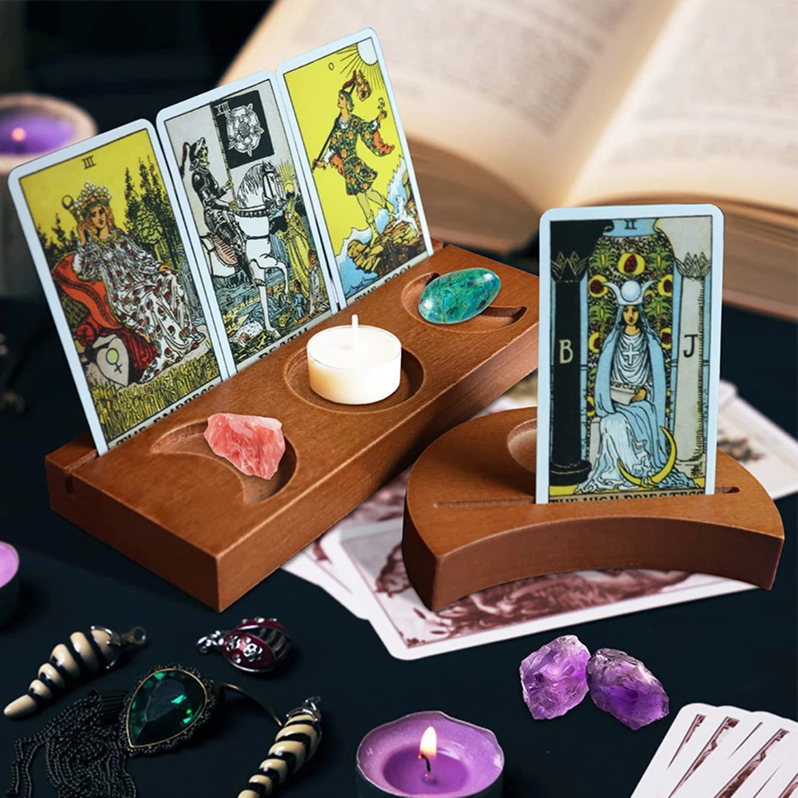 Supporto per carta dei tarocchi in legno Wiccan Wood Oracle statement Card Display accessori per carte dei tarocchi strumenti per la divinazione delle streghe Wiccan