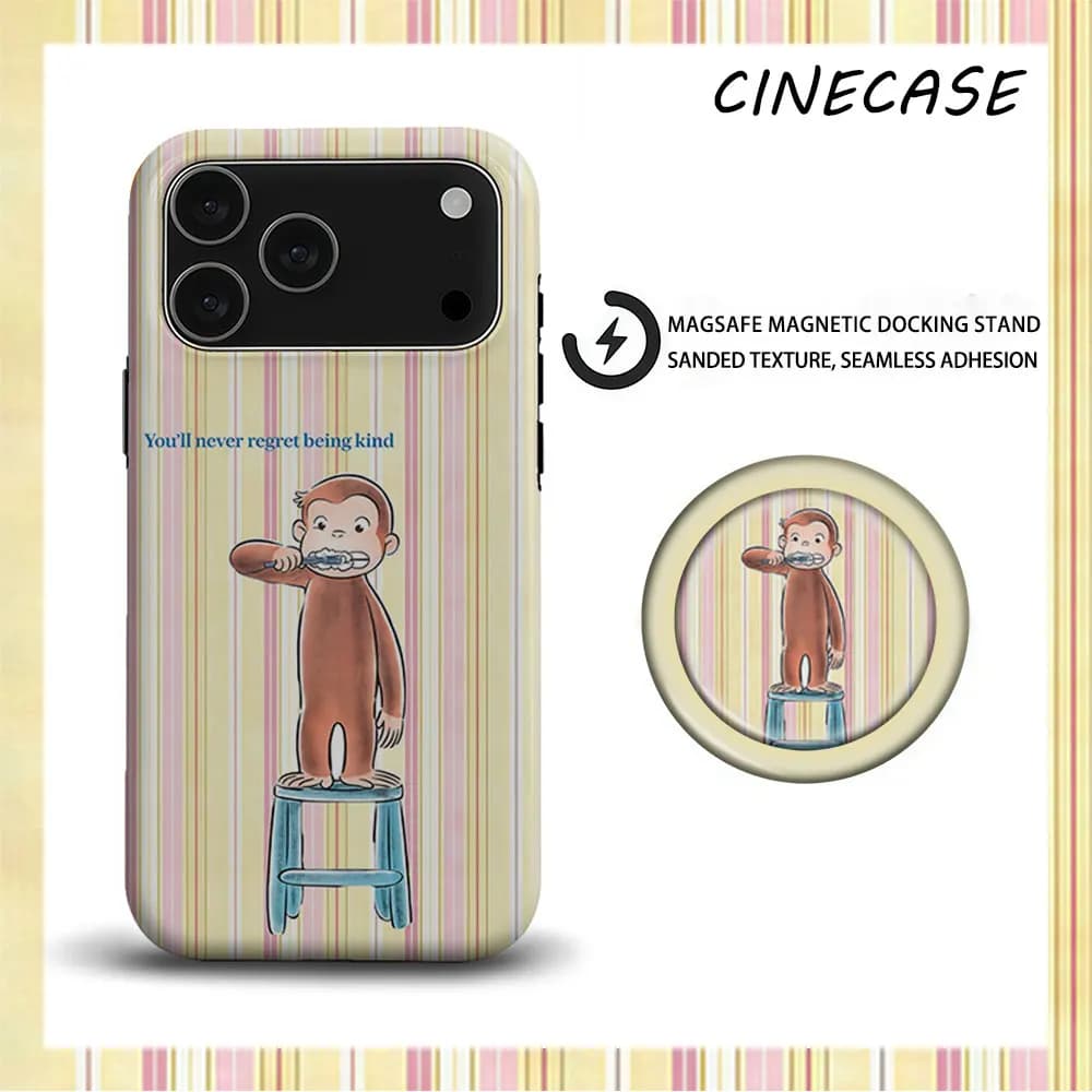 Custodia per telefono Brushing Monkey 2-in-1 opaca per MagSafe con PopSocket Grip Bumper abbinato per iPhone 17 16 15 14 13 Pro Max