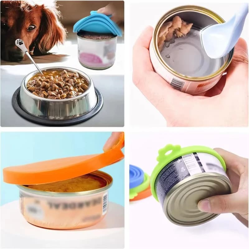 Coperchio e Cucchiaio Riutilizzabili per Lattine di Cibo per Animali Domestici, Coperchio Sigillante Portatile in Silicone per Lattine di Cibo per Cani e Gatti, Accessori per la Salute degli Animali Domestici