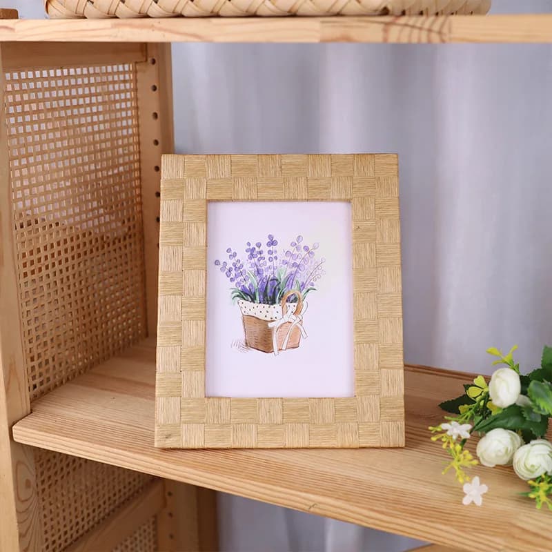 Solid Wood Photo Frame Wall Hanging Photo Wall Decoration Handmade Rattan Picture Frame Desktop Straw Photo Frame Ornaments