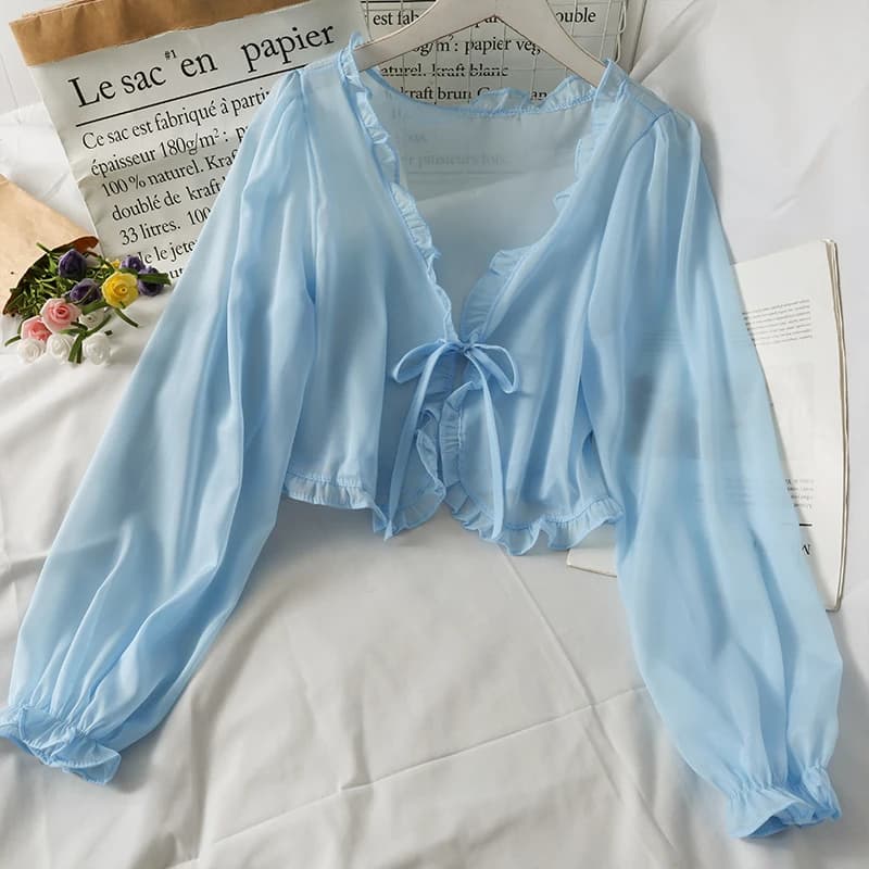 Women Thin Coat Casual Lace Bow Summer Clothes Female Cardigan Shirt Clothing Tops Blouse For Lady Covers Blusa