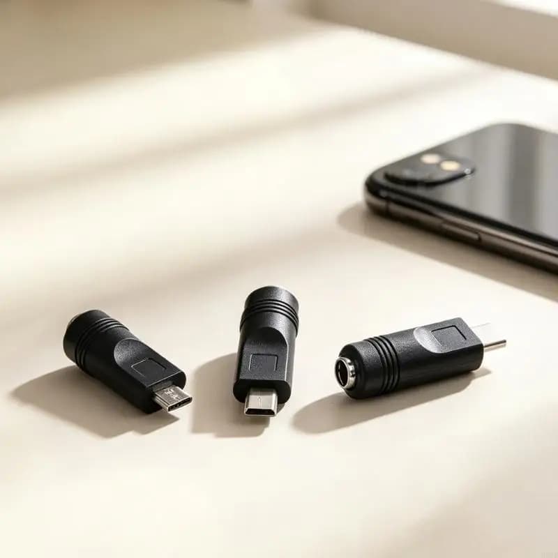 Small Electronics USB Cable, 5.5 x 2.1mm 5V Charging Cord with 3 Added Ends and 1m Length for Desk, Shelf, or Travel H8WD