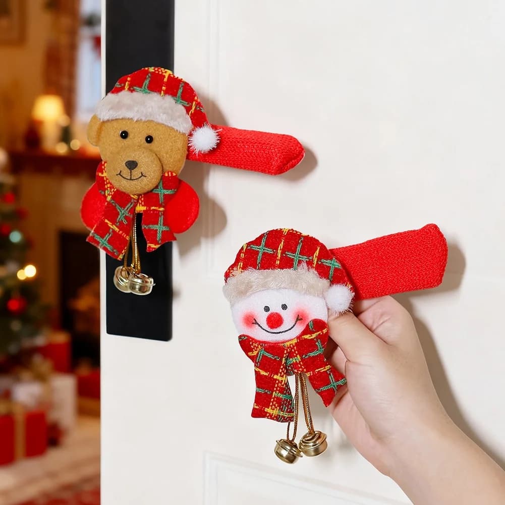 Copri maniglia per porta natalizia con cartone animato di Babbo Natale e campana realizzata in morbido tessuto protegge le manopole delle porte e illumina l'arredamento