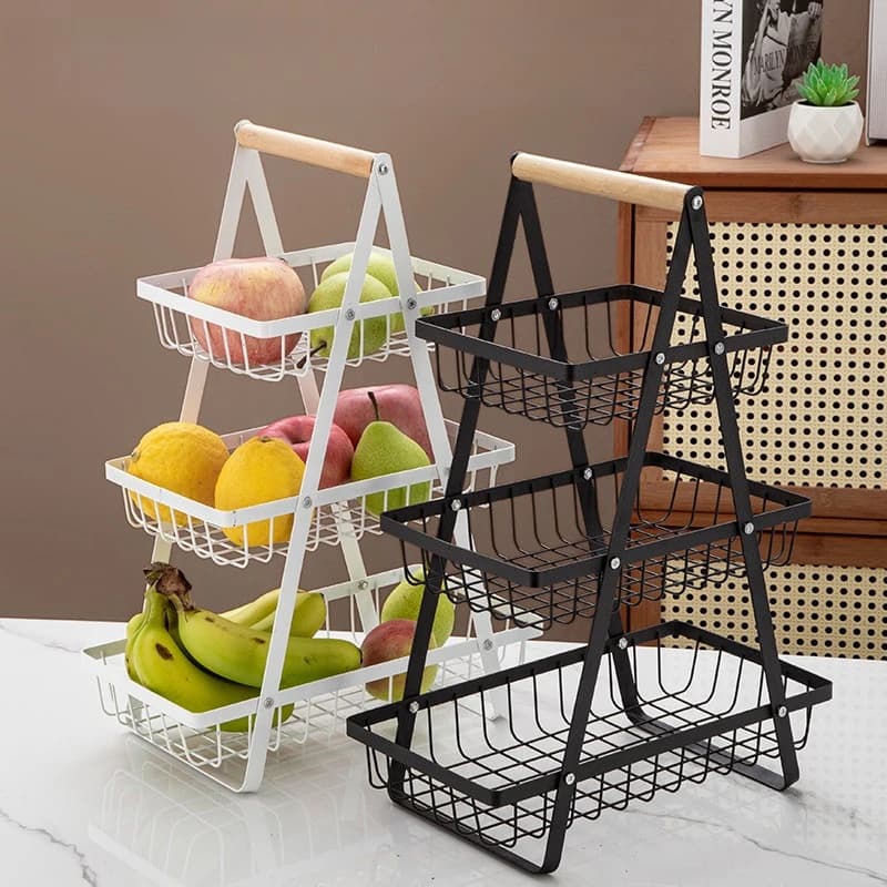 Cestello Scolapiatti a Tre Strati, Scaffale Multifunzionale per Frutta e Verdura, Portafrutta Secca e Snack per la Casa