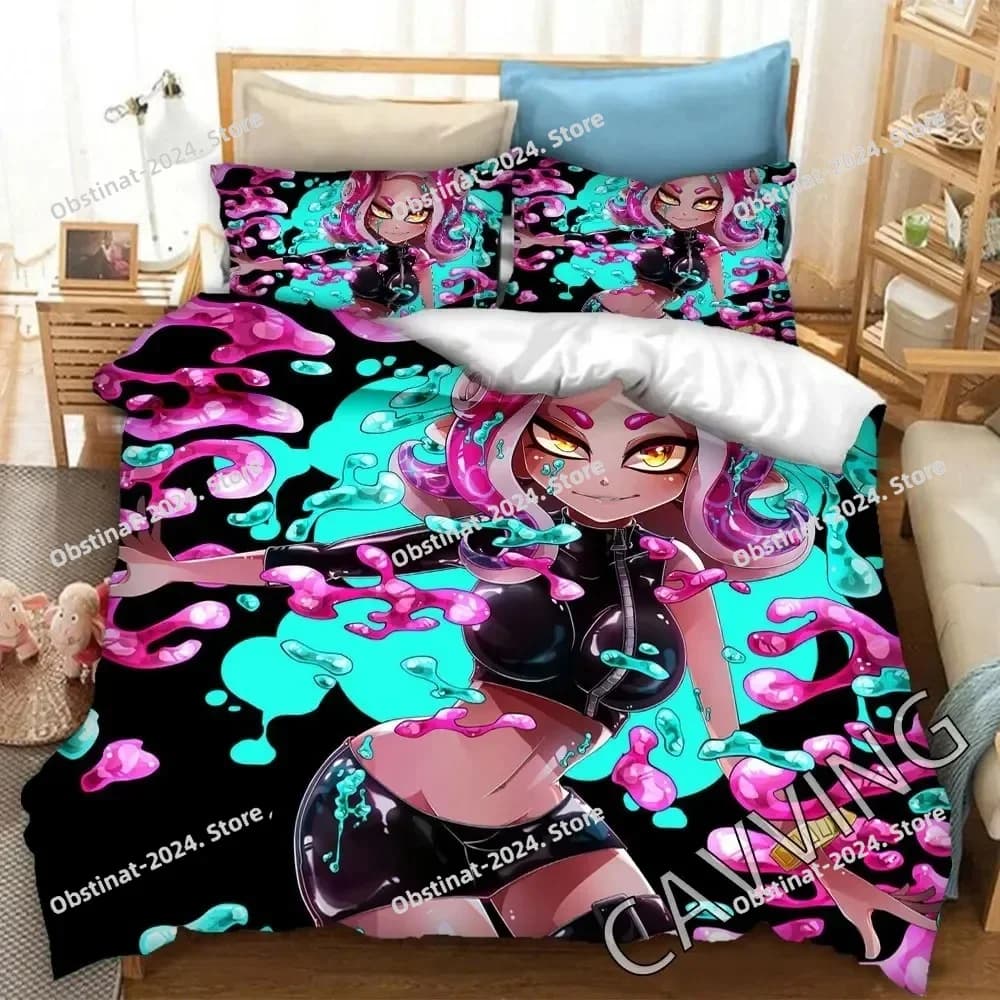 Top Splatoon 3d Cartoon Set biancheria da letto Set letto stampato con federa Letto per copripiumino Morbido singolo matrimoniale Queen Super King Size