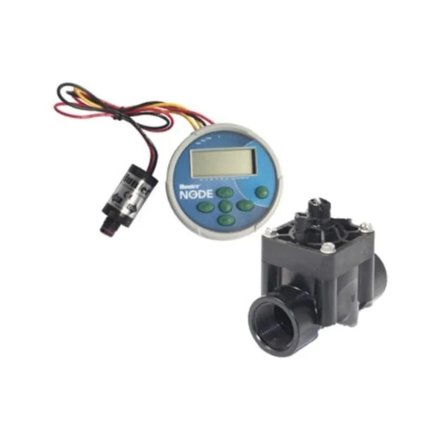 Controller Hunter Sprinkler NODE100VALVE a stazione singola con solenoide a ritenuta CC e valvola PGV-101G per sistemi di irrigazione esterni