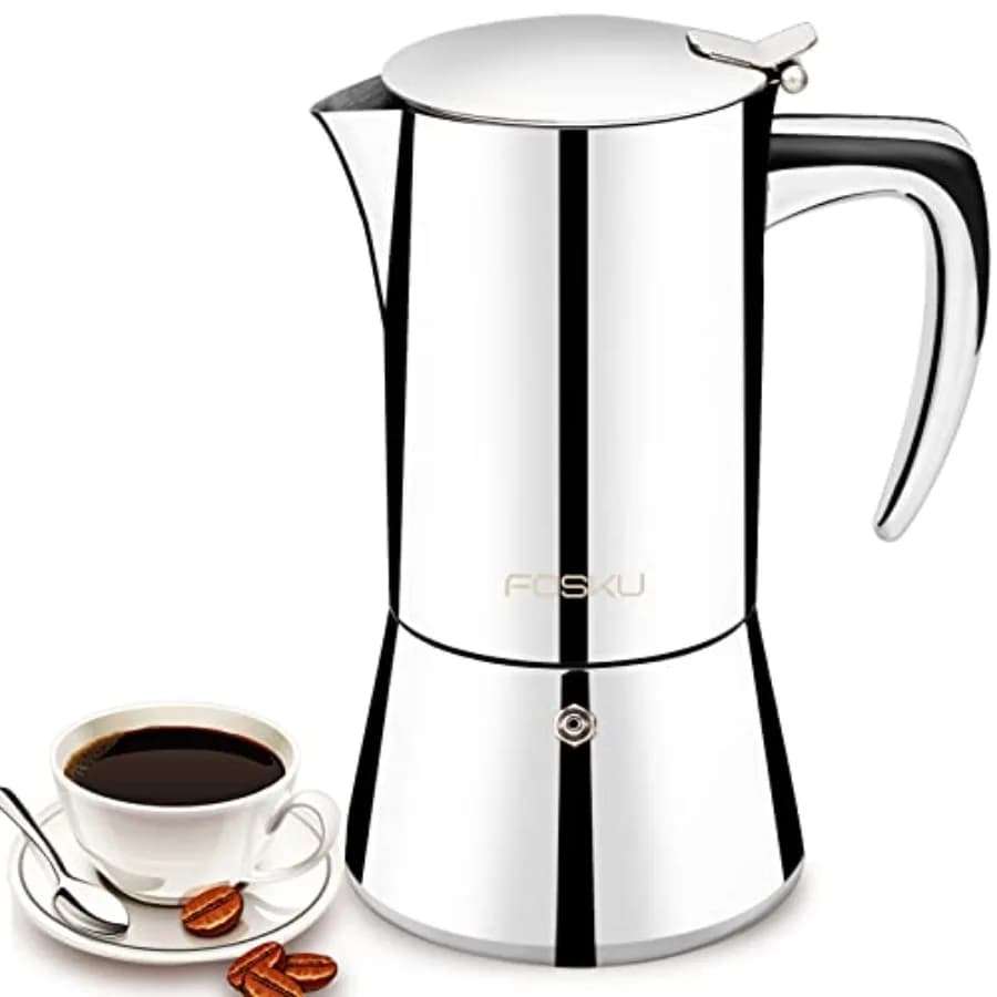 Caffettiera Moka in acciaio inox per piano cottura, stile italiano, per 6 tazze da 300 ml, colore argento